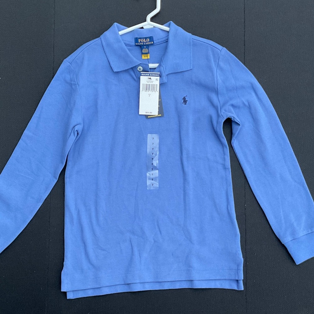 Polo by Ralph Lauren Kids Light Blue Long Sleeve Polo size 7 NWT